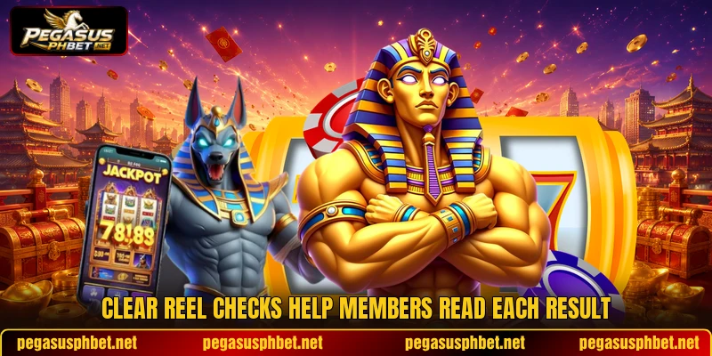 Clear reel checks help members read each result Clear reel checks help members read each result
