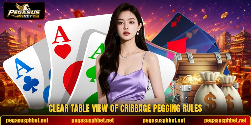Clear table view of cribbage pegging rules Clear table view of cribbage pegging rules